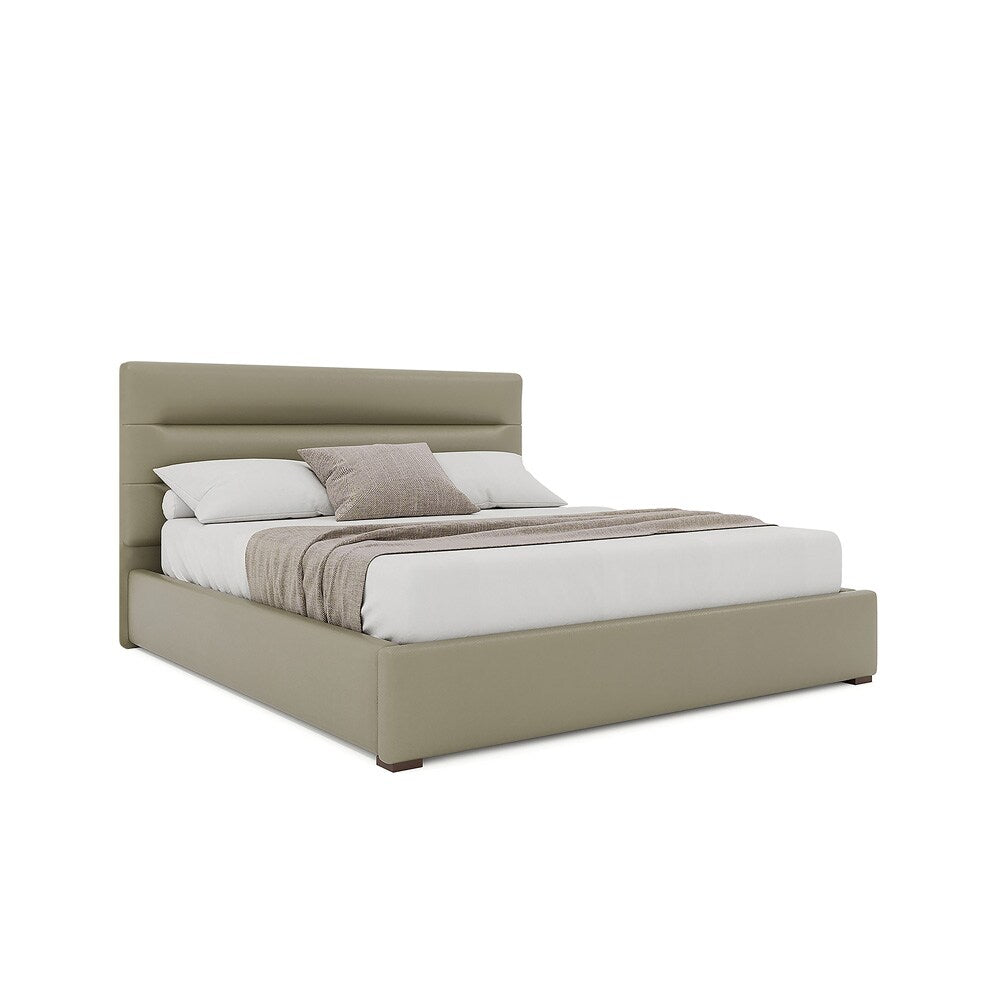Nativa Interiors - Moyra Horizontal Channel Tufted Eco-Leather Low 47in King Stone Bed - BED-MOYRA-HC-LOW-KN-VIN-STONE veiw 1