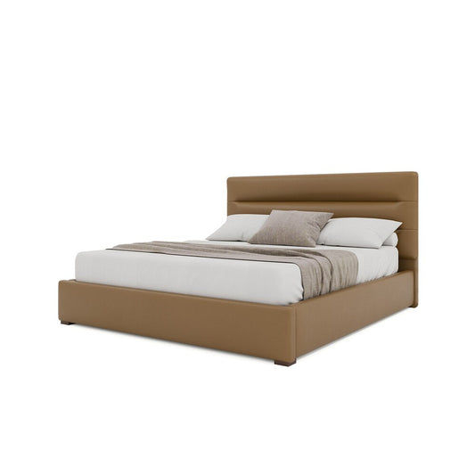 Nativa Interiors - Moyra Horizontal Channel Tufted Eco-Leather Low 47in Queen Cream Bed - BED-MOYRA-HC-LOW-QN-VIN-CARAMEL veiw 2
