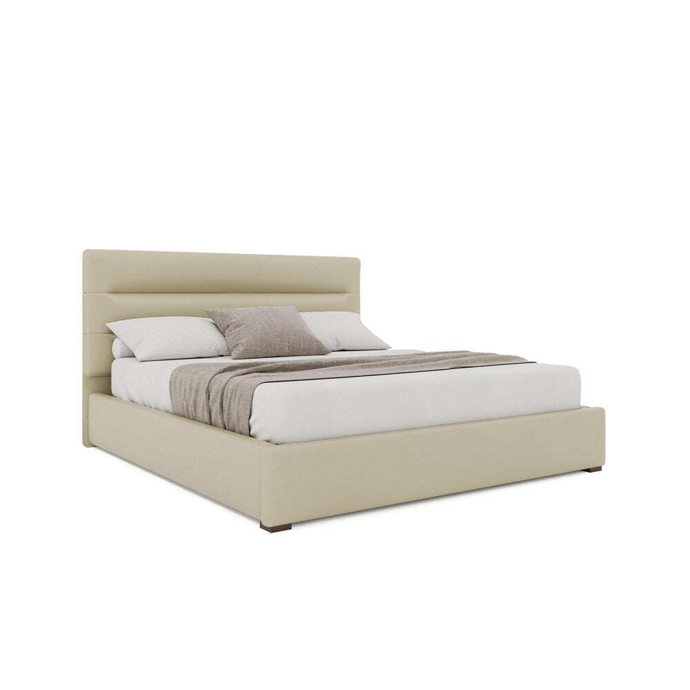 Nativa Interiors - Moyra Horizontal Channel Tufted Eco-Leather Low 47in Queen Cream Bed - BED-MOYRA-HC-LOW-QN-VIN-CREAM veiw 1