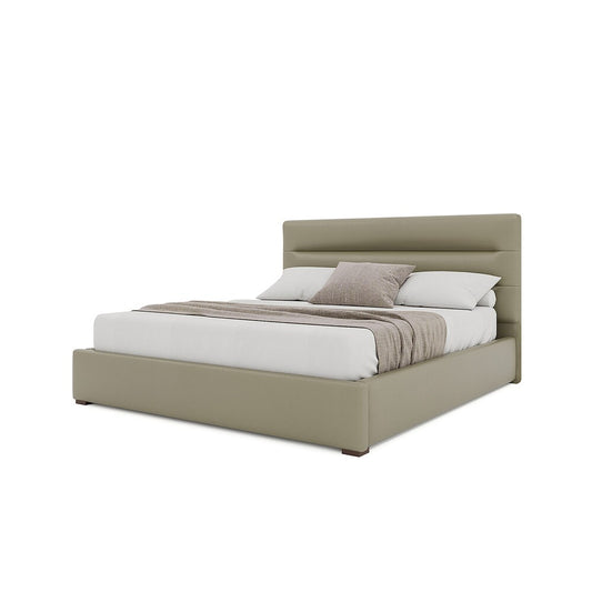 Nativa Interiors - Moyra Horizontal Channel Tufted Eco-Leather Low 47in Queen Stone Bed - BED-MOYRA-HC-LOW-QN-VIN-STONE veiw 2