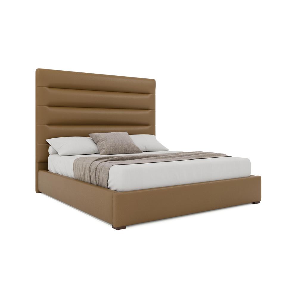Nativa Interiors - Moyra Horizontal Channel Tufted Eco-Leather Medium 67in King Caramel Bed - BED-MOYRA-HC-MID-KN-VIN-CARAMEL veiw 1