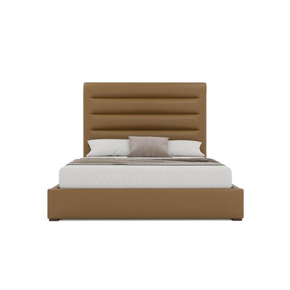 Nativa Interiors - Moyra Horizontal Channel Tufted Eco-Leather Medium 67in King Caramel Bed - BED-MOYRA-HC-MID-KN-VIN-CARAMEL veiw 3