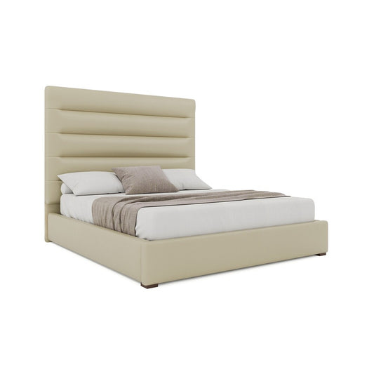 Nativa Interiors - Moyra Horizontal Channel Tufted Eco-Leather Medium 67in King Cream Bed - BED-MOYRA-HC-MID-KN-VIN-CREAM veiw 1