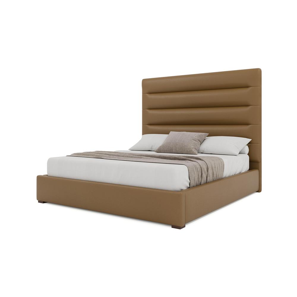 Nativa Interiors - Moyra Horizontal Channel Tufted Eco-Leather Medium 67in Queen Cream Bed - BED-MOYRA-HC-MID-QN-VIN-CARAMEL veiw 2