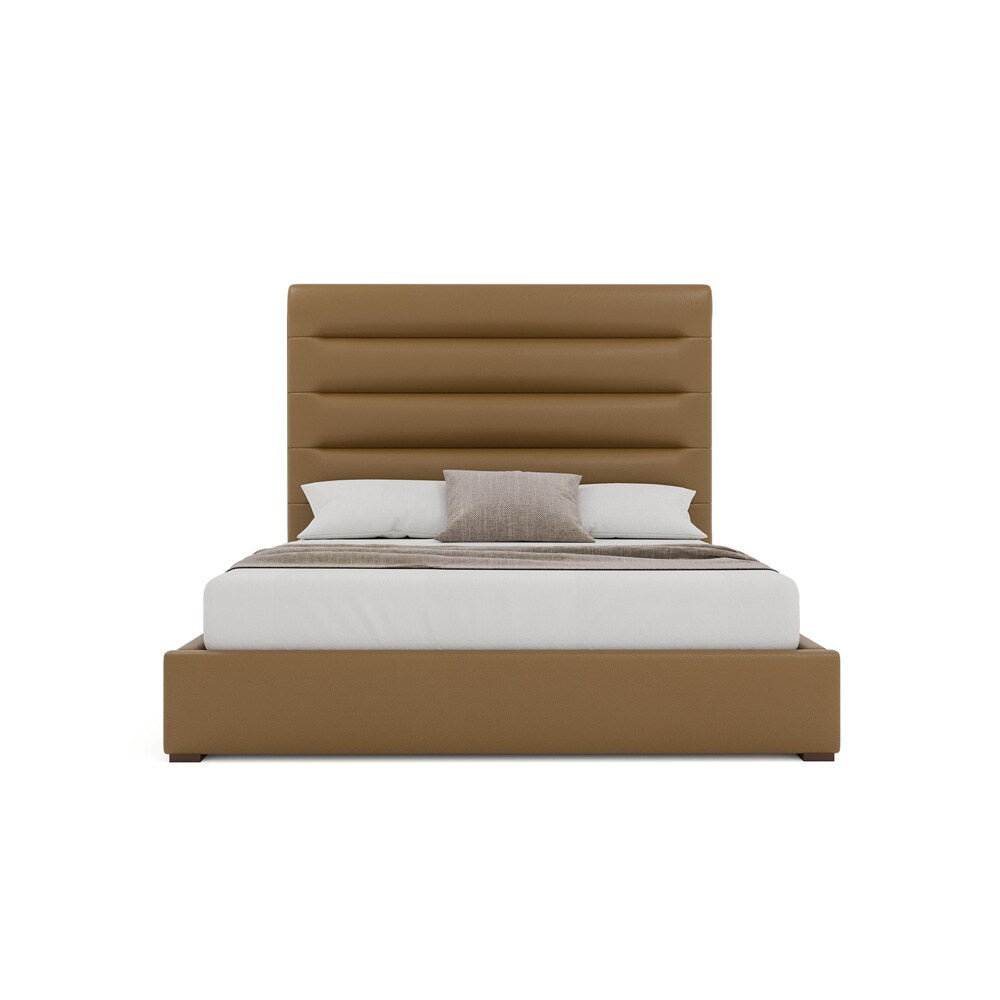 Nativa Interiors - Moyra Horizontal Channel Tufted Eco-Leather Medium 67in Queen Cream Bed - BED-MOYRA-HC-MID-QN-VIN-CARAMEL veiw 3