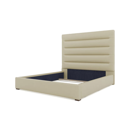 Nativa Interiors - Moyra Horizontal Channel Tufted Eco-Leather Medium 67in Queen Cream Bed - BED-MOYRA-HC-MID-QN-VIN-CREAM veiw 4