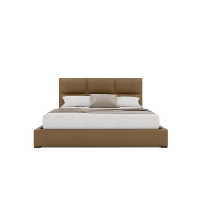 Nativa Interiors - Moyra Square Tufted Eco-Leather Low 47in King Caramel Bed - BED-MOYRA-SQ-LOW-KN-VIN-CARAMEL veiw 3