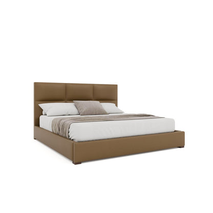 Nativa Interiors - Moyra Square Tufted Eco-Leather Low 47in Queen Caramel Bed - BED-MOYRA-SQ-LOW-QN-VIN-CARAMEL veiw 1