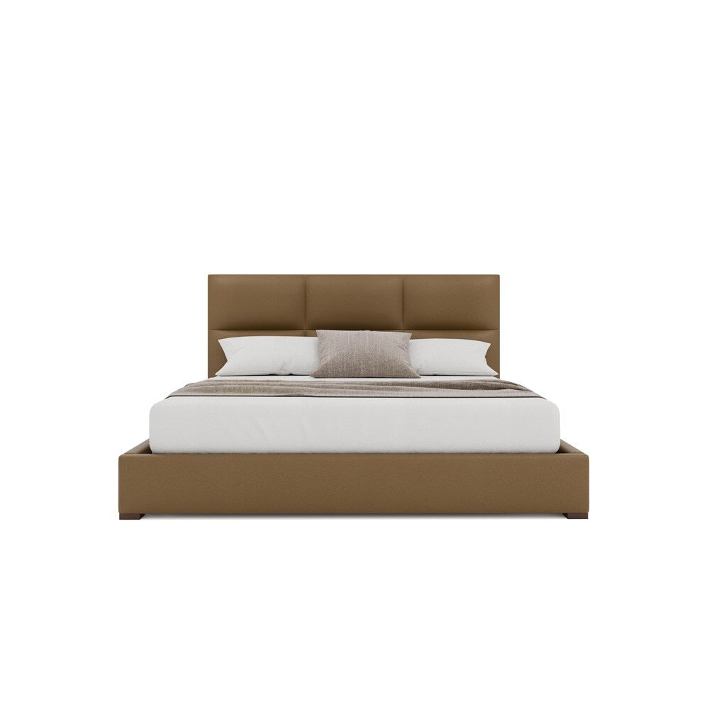 Nativa Interiors - Moyra Square Tufted Eco-Leather Low 47in Queen Caramel Bed - BED-MOYRA-SQ-LOW-QN-VIN-CARAMEL veiw 3