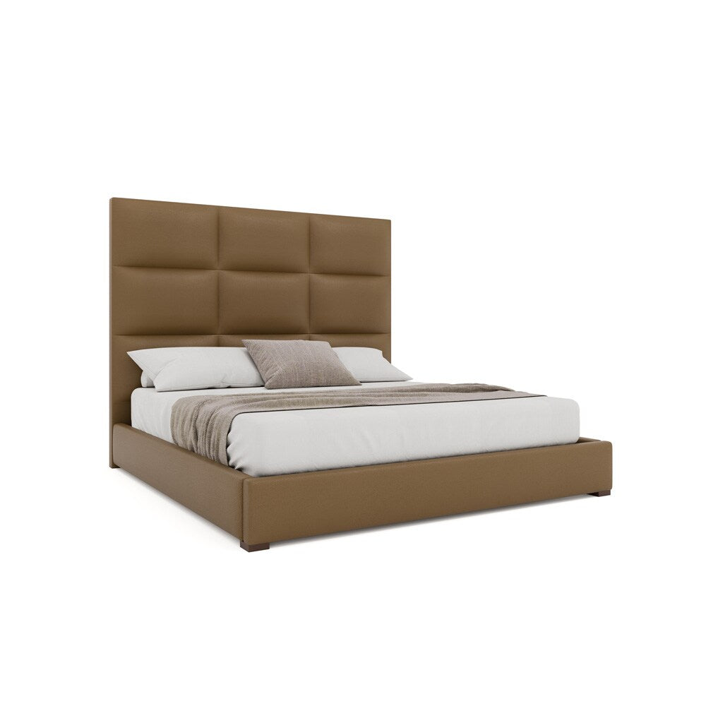 Nativa Interiors - Moyra Square Tufted Eco-Leather Medium 67in King Caramel Bed - BED-MOYRA-SQ-MID-KN-VIN-CARAMEL veiw 1