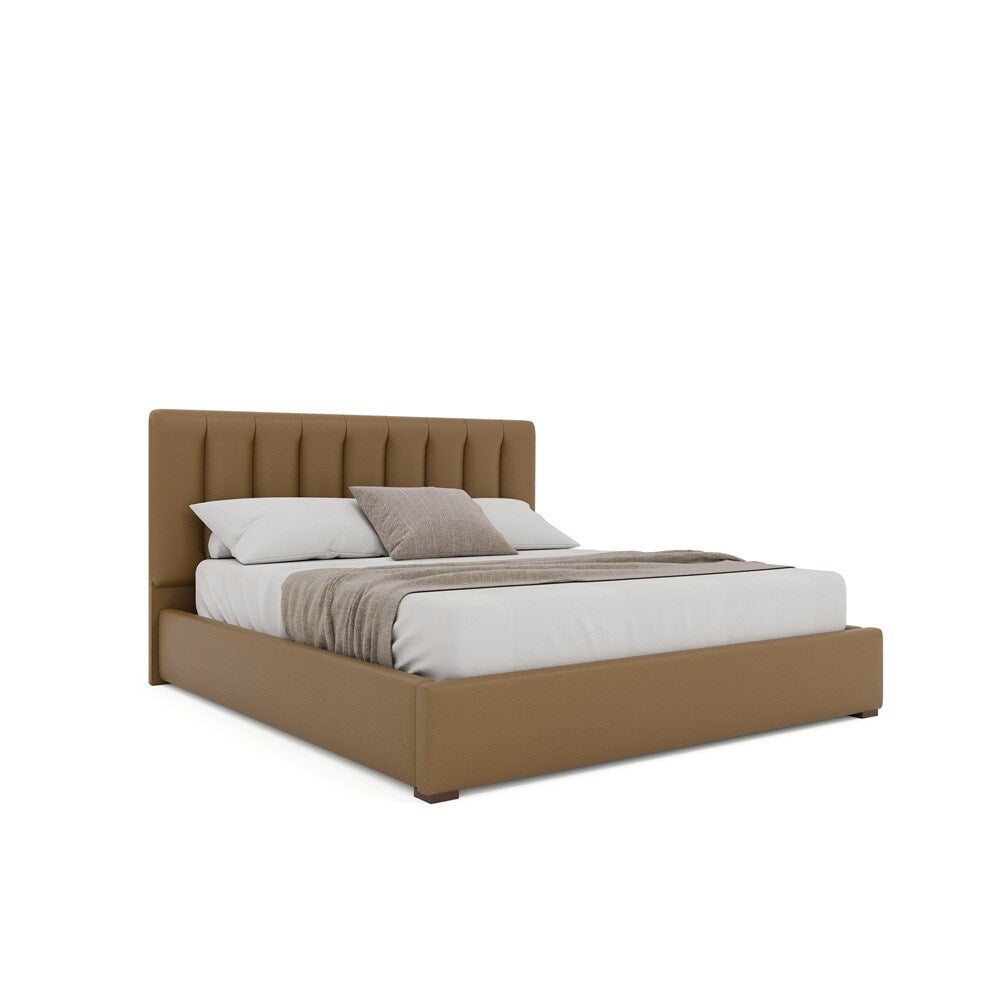 Nativa Interiors - Moyra Vertical Channel Tufted Eco-Leather Low 47in California King Caramel Bed - BED-MOYRA-VC-LOW-CA-VIN-CARAMEL veiw 1