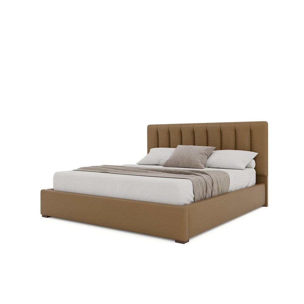 Nativa Interiors - Moyra Vertical Channel Tufted Eco-Leather Low 47in California King Caramel Bed - BED-MOYRA-VC-LOW-CA-VIN-CARAMEL veiw 2
