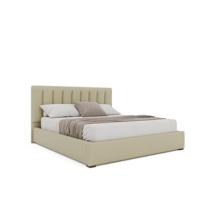 Nativa Interiors - Moyra Vertical Channel Tufted Eco-Leather Low 47in King Cream Bed - BED-MOYRA-VC-LOW-KN-VIN-CREAM veiw 1