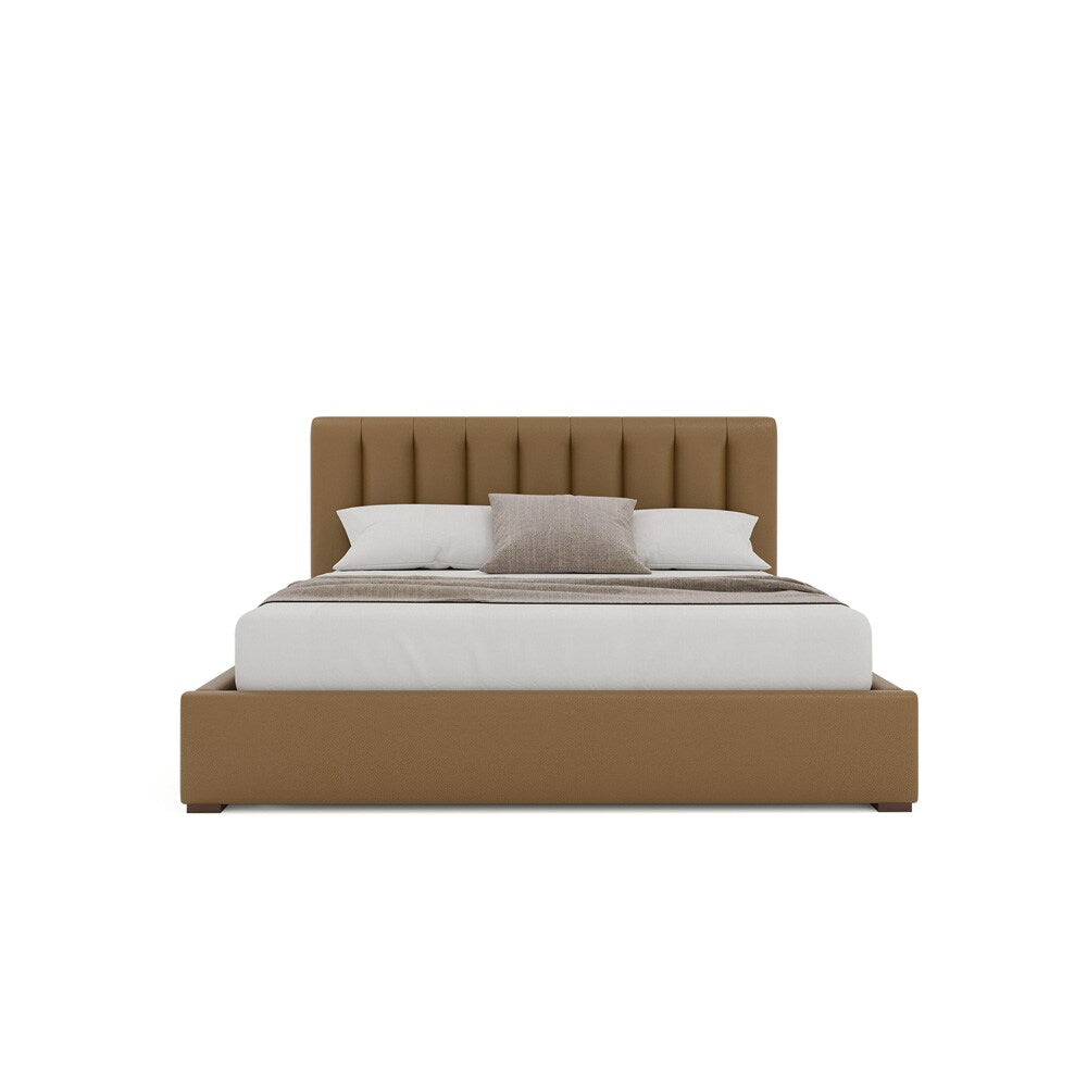 Nativa Interiors - Moyra Vertical Channel Tufted Eco-Leather Low 47in Queen Caramel Bed - BED-MOYRA-VC-LOW-QN-VIN-CARAMEL veiw 3