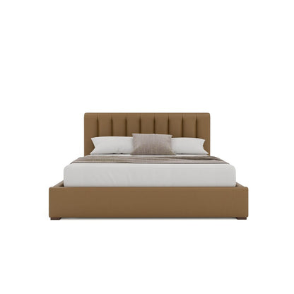 Nativa Interiors - Moyra Vertical Channel Tufted Eco-Leather Low 47in Queen Caramel Bed - BED-MOYRA-VC-LOW-QN-VIN-CARAMEL veiw 3