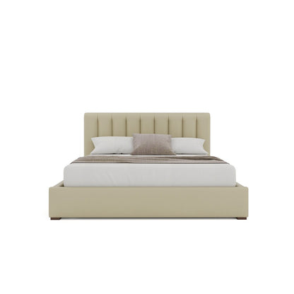Nativa Interiors - Moyra Vertical Channel Tufted Eco-Leather Low 47in Queen Cream Bed - BED-MOYRA-VC-LOW-QN-VIN-CREAM veiw 3
