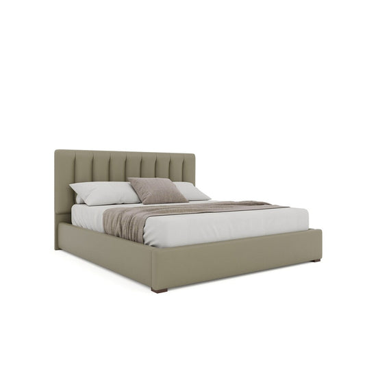 Nativa Interiors - Moyra Vertical Channel Tufted Eco-Leather Low 47in Queen Stone Bed - BED-MOYRA-VC-LOW-QN-VIN-STONE veiw 1