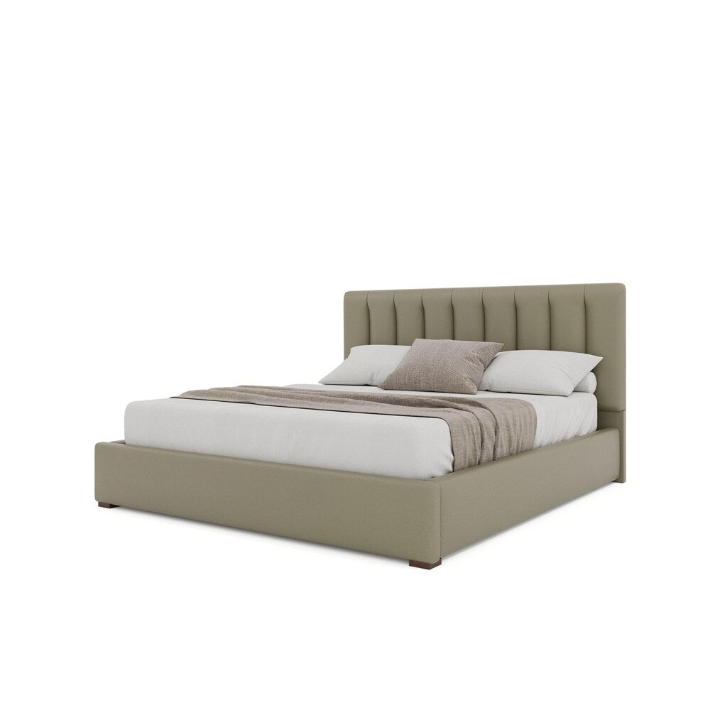 Nativa Interiors - Moyra Vertical Channel Tufted Eco-Leather Low 47in Queen Stone Bed - BED-MOYRA-VC-LOW-QN-VIN-STONE veiw 2