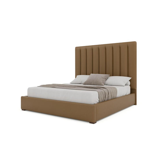 Nativa Interiors - Moyra Vertical Channel Tufted Eco-Leather Medium 67in California King Caramel Bed - BED-MOYRA-VC-MID-CA-VIN-CARAMEL veiw 2