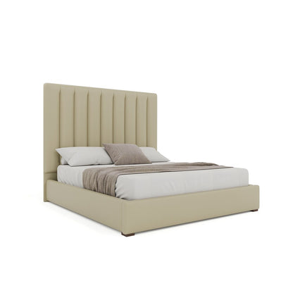 Nativa Interiors - Moyra Vertical Channel Tufted Eco-Leather Medium 67in King Cream Bed - BED-MOYRA-VC-MID-KN-VIN-CREAM veiw 1