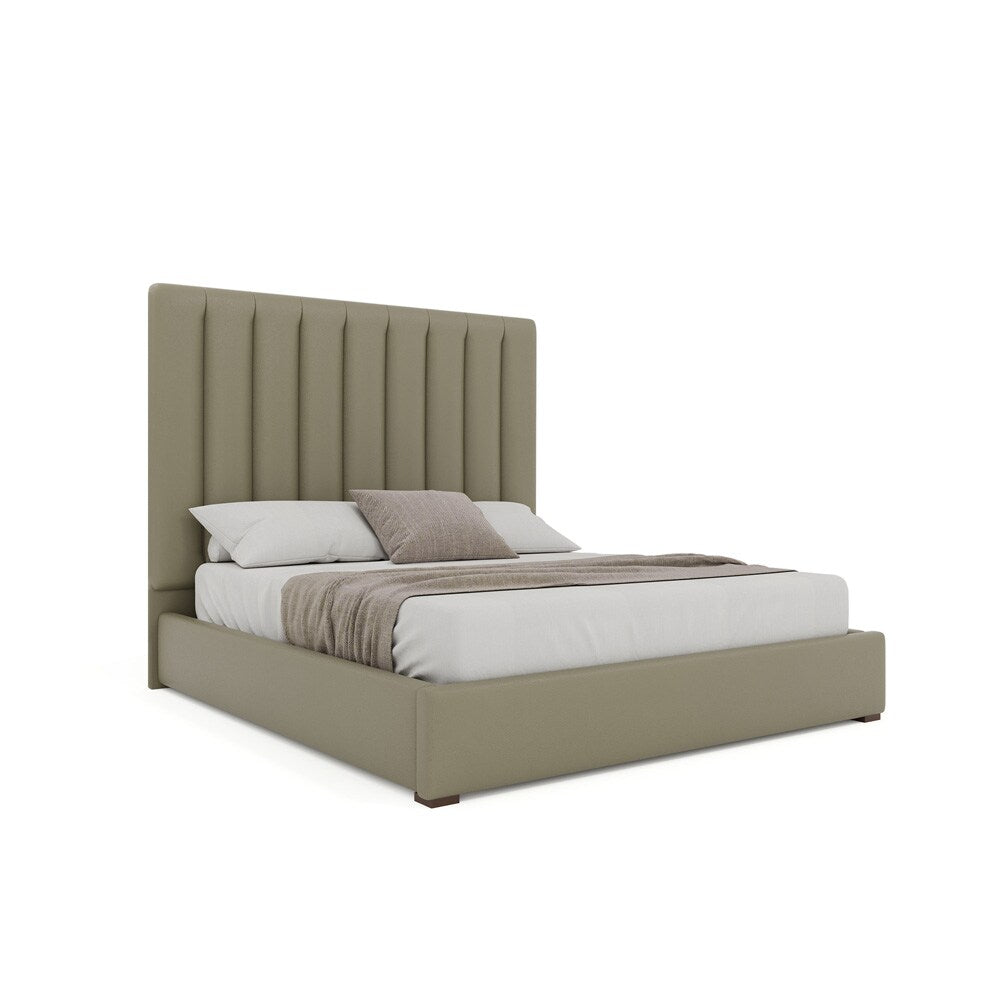 Nativa Interiors - Moyra Vertical Channel Tufted Eco-Leather Medium 67in Queen Stone Bed - BED-MOYRA-VC-MID-QN-VIN-STONE veiw 1