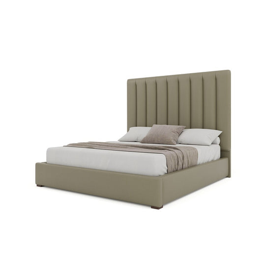 Nativa Interiors - Moyra Vertical Channel Tufted Eco-Leather Medium 67in Queen Stone Bed - BED-MOYRA-VC-MID-QN-VIN-STONE veiw 2