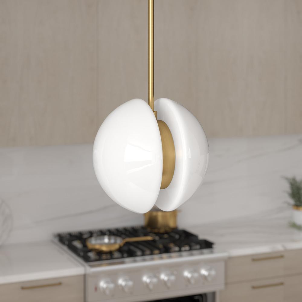 Hudson & Canal - Kyriana 10in Wide 2-Light Pendant with Glass Shade in Brass/White - PD2276 veiw 5