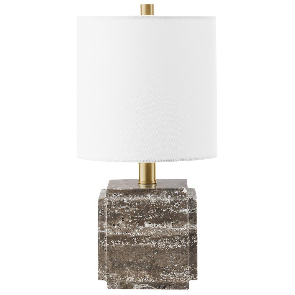 Hudson & Canal - Pacha 16in Tall Stone Table Lamp with Fabric Shade in Gray Veined Travertine - TL2308 veiw 1