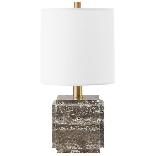 Hudson & Canal - Pacha 16in Tall Stone Table Lamp with Fabric Shade in Gray Veined Travertine - TL2308 veiw 1