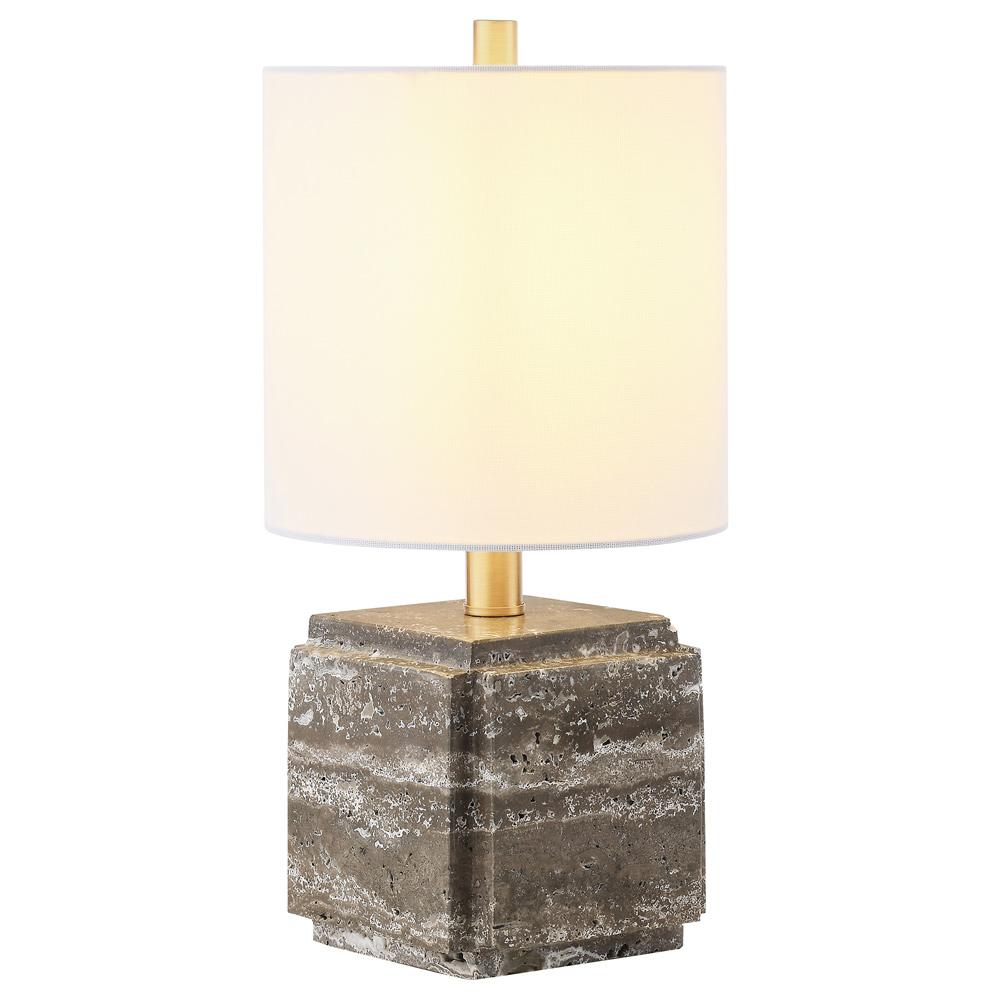 Hudson & Canal - Pacha 16in Tall Stone Table Lamp with Fabric Shade in Gray Veined Travertine - TL2308 veiw 2