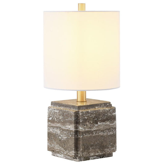 Hudson & Canal - Pacha 16in Tall Stone Table Lamp with Fabric Shade in Gray Veined Travertine - TL2308 veiw 2
