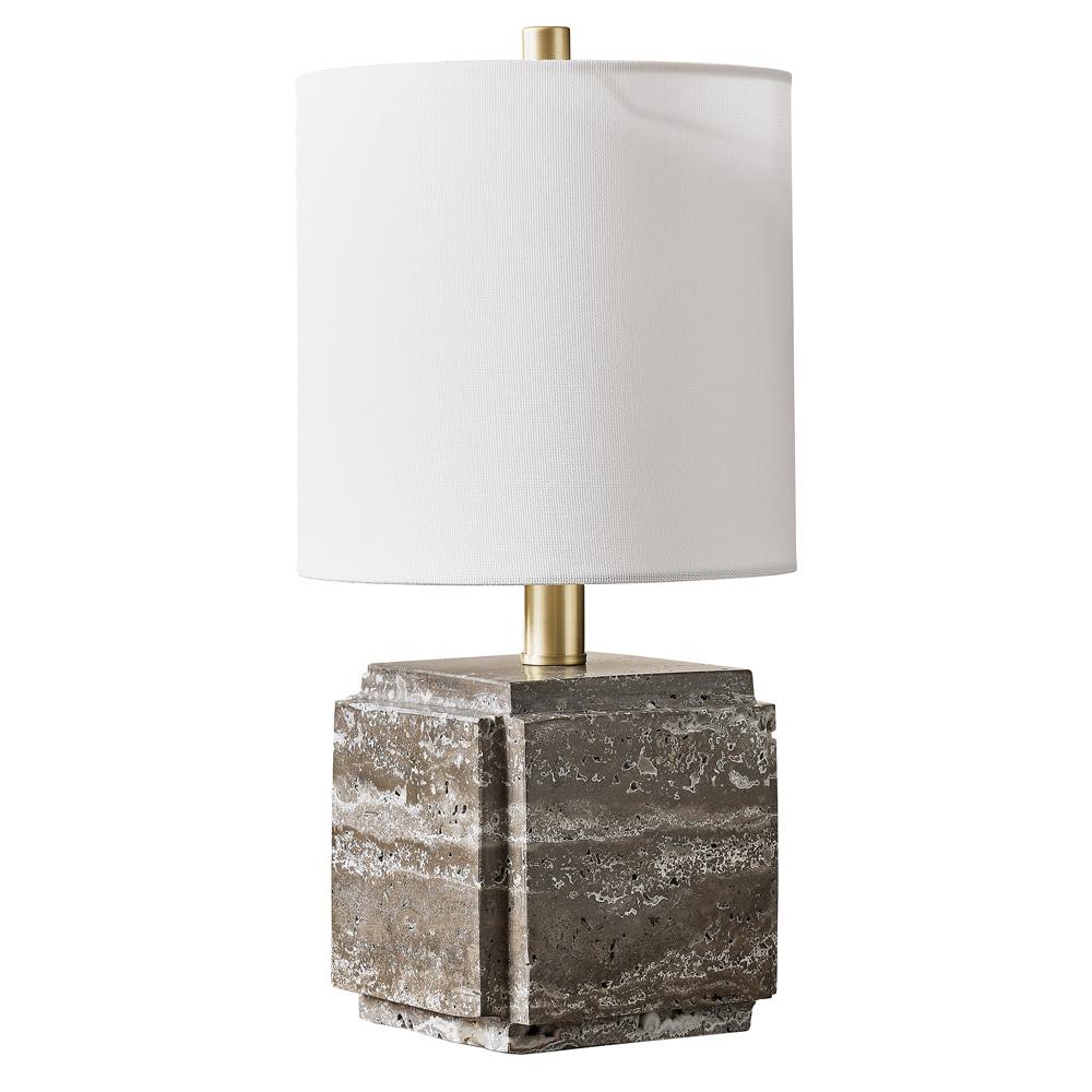 Hudson & Canal - Pacha 16in Tall Stone Table Lamp with Fabric Shade in Gray Veined Travertine - TL2308 veiw 3