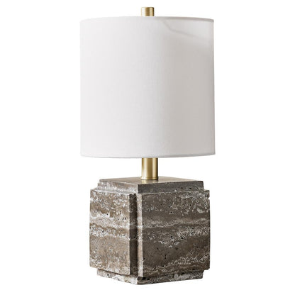Hudson & Canal - Pacha 16in Tall Stone Table Lamp with Fabric Shade in Gray Veined Travertine - TL2308 veiw 3