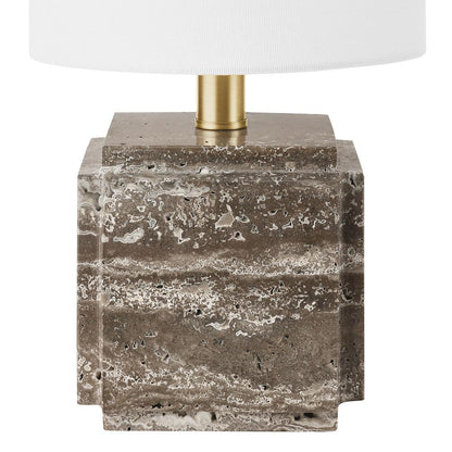 Hudson & Canal - Pacha 16in Tall Stone Table Lamp with Fabric Shade in Gray Veined Travertine - TL2308 veiw 4
