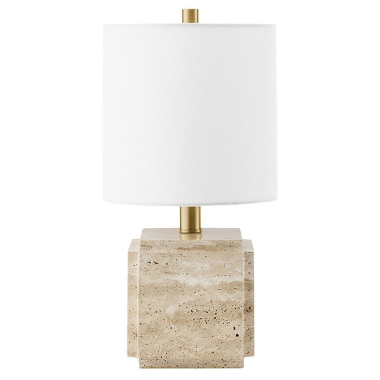 Hudson & Canal - Pacha 16in Tall Stone Table Lamp with Fabric Shade in Natural Travertine - TL2307 veiw 1