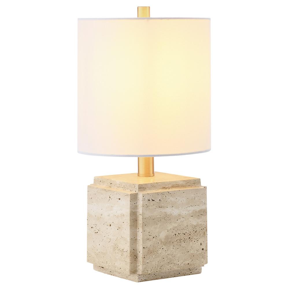 Hudson & Canal - Pacha 16in Tall Stone Table Lamp with Fabric Shade in Natural Travertine - TL2307 veiw 2
