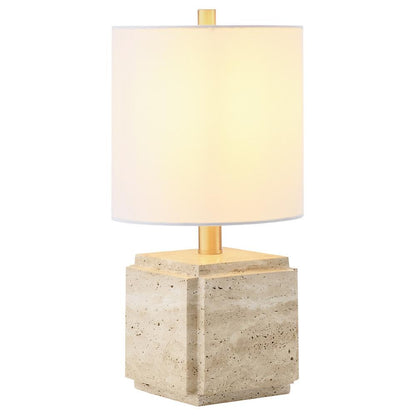 Hudson & Canal - Pacha 16in Tall Stone Table Lamp with Fabric Shade in Natural Travertine - TL2307 veiw 2