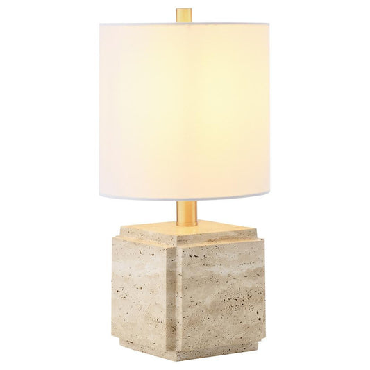Hudson & Canal - Pacha 16in Tall Stone Table Lamp with Fabric Shade in Natural Travertine - TL2307 veiw 2
