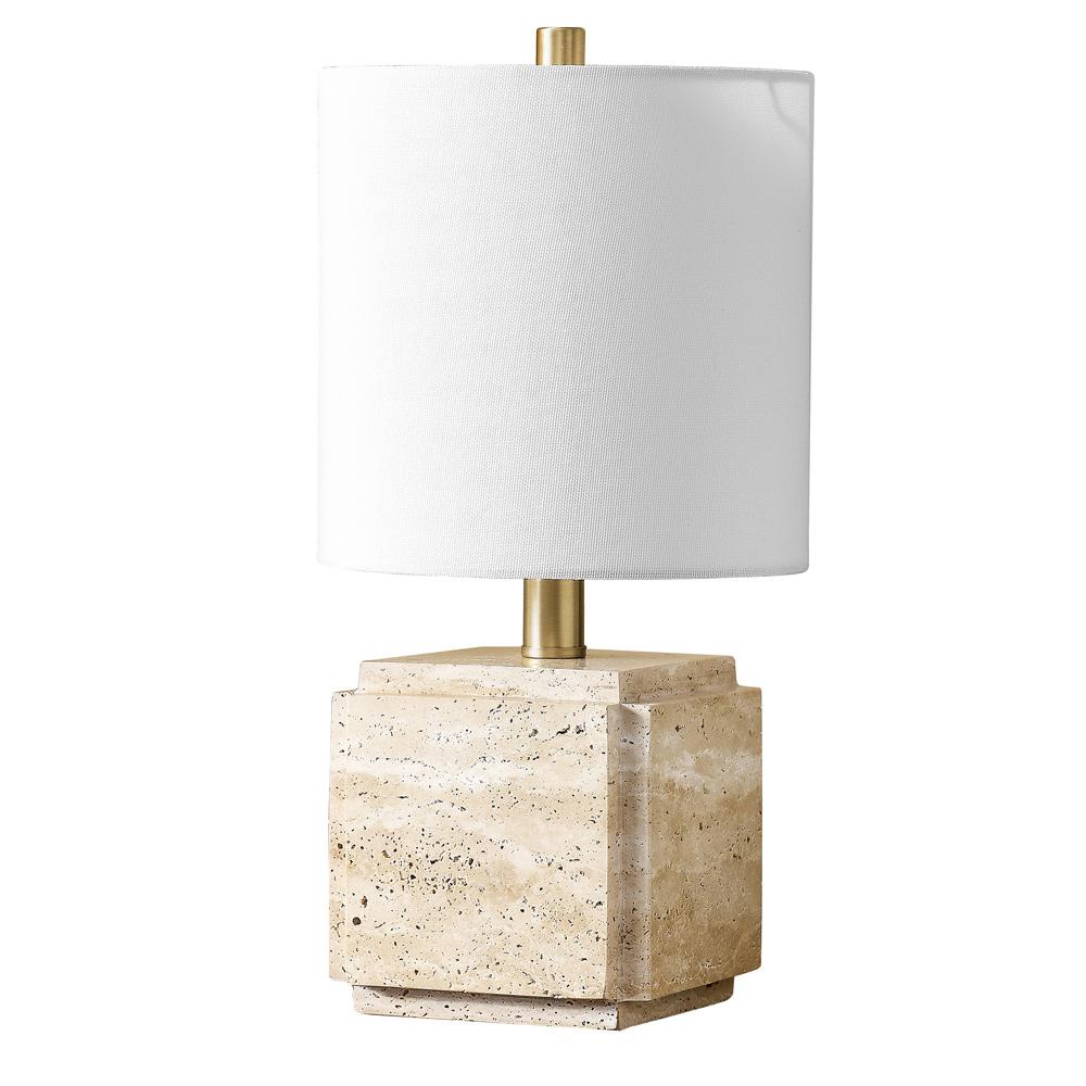 Hudson & Canal - Pacha 16in Tall Stone Table Lamp with Fabric Shade in Natural Travertine - TL2307 veiw 3