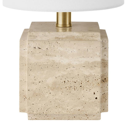 Hudson & Canal - Pacha 16in Tall Stone Table Lamp with Fabric Shade in Natural Travertine - TL2307 veiw 4