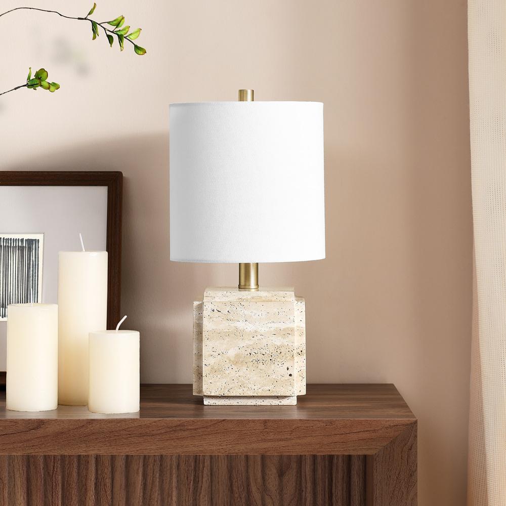 Hudson & Canal - Pacha 16in Tall Stone Table Lamp with Fabric Shade in Natural Travertine - TL2307 veiw 5