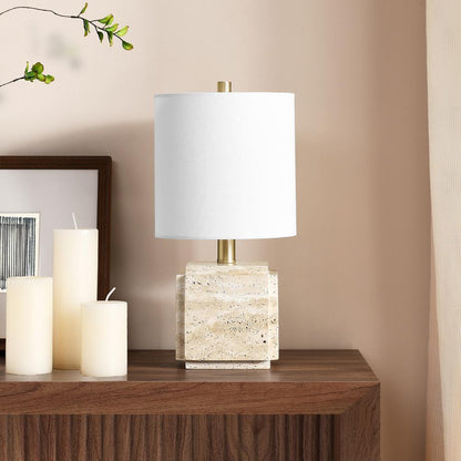 Hudson & Canal - Pacha 16in Tall Stone Table Lamp with Fabric Shade in Natural Travertine - TL2307 veiw 5