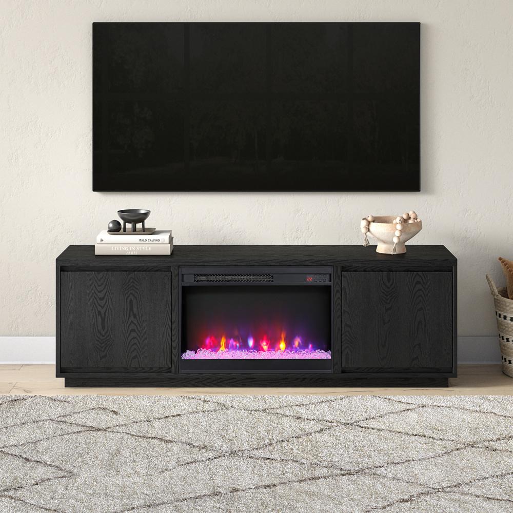 Hudson & Canal - Presque Rectangular TV Stand with 26in Crystal Fireplace for TVs up to 75in in Black Grain - TV2315 veiw 4
