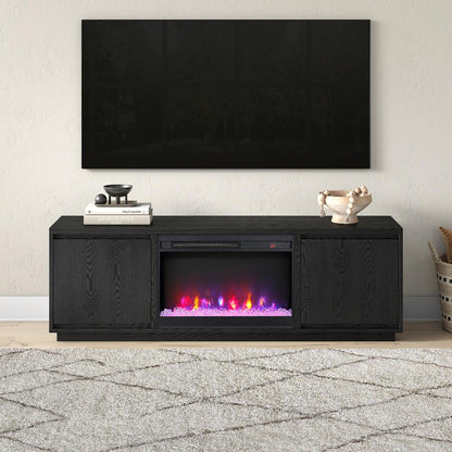 Hudson & Canal - Presque Rectangular TV Stand with 26in Crystal Fireplace for TVs up to 75in in Black Grain - TV2315 veiw 4