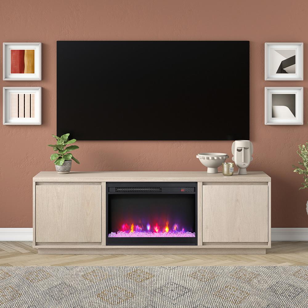 Hudson & Canal - Presque Rectangular TV Stand with 26in Crystal Fireplace for TVs up to 75in in Alder White - TV2316 veiw 4