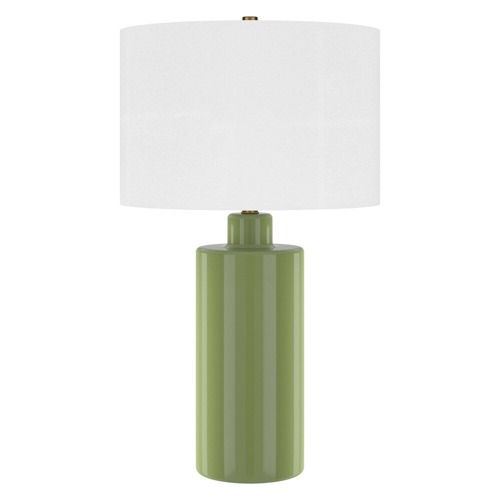 Hudson & Canal - Selina 25in Tall Ceramic Table Lamp with Fabric Shade in Tarragon Green/White - TL2318 veiw 1