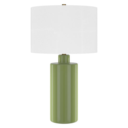 Hudson & Canal - Selina 25in Tall Ceramic Table Lamp with Fabric Shade in Tarragon Green/White - TL2318 veiw 1
