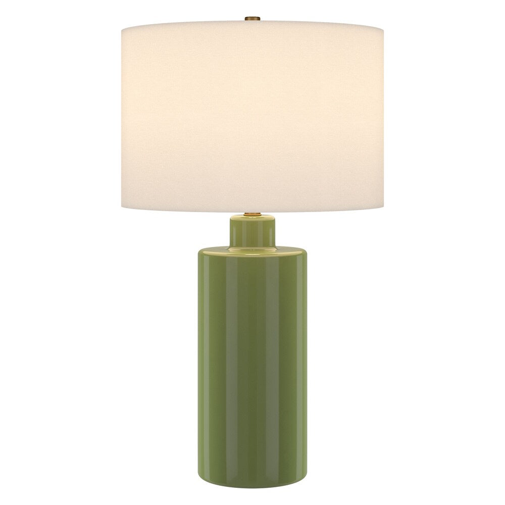 Hudson & Canal - Selina 25in Tall Ceramic Table Lamp with Fabric Shade in Tarragon Green/White - TL2318 veiw 2