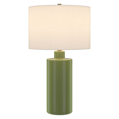 Hudson & Canal - Selina 25in Tall Ceramic Table Lamp with Fabric Shade in Tarragon Green/White - TL2318 veiw 2