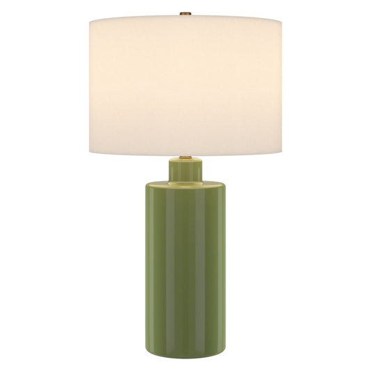 Hudson & Canal - Selina 25in Tall Ceramic Table Lamp with Fabric Shade in Tarragon Green/White - TL2318 veiw 2